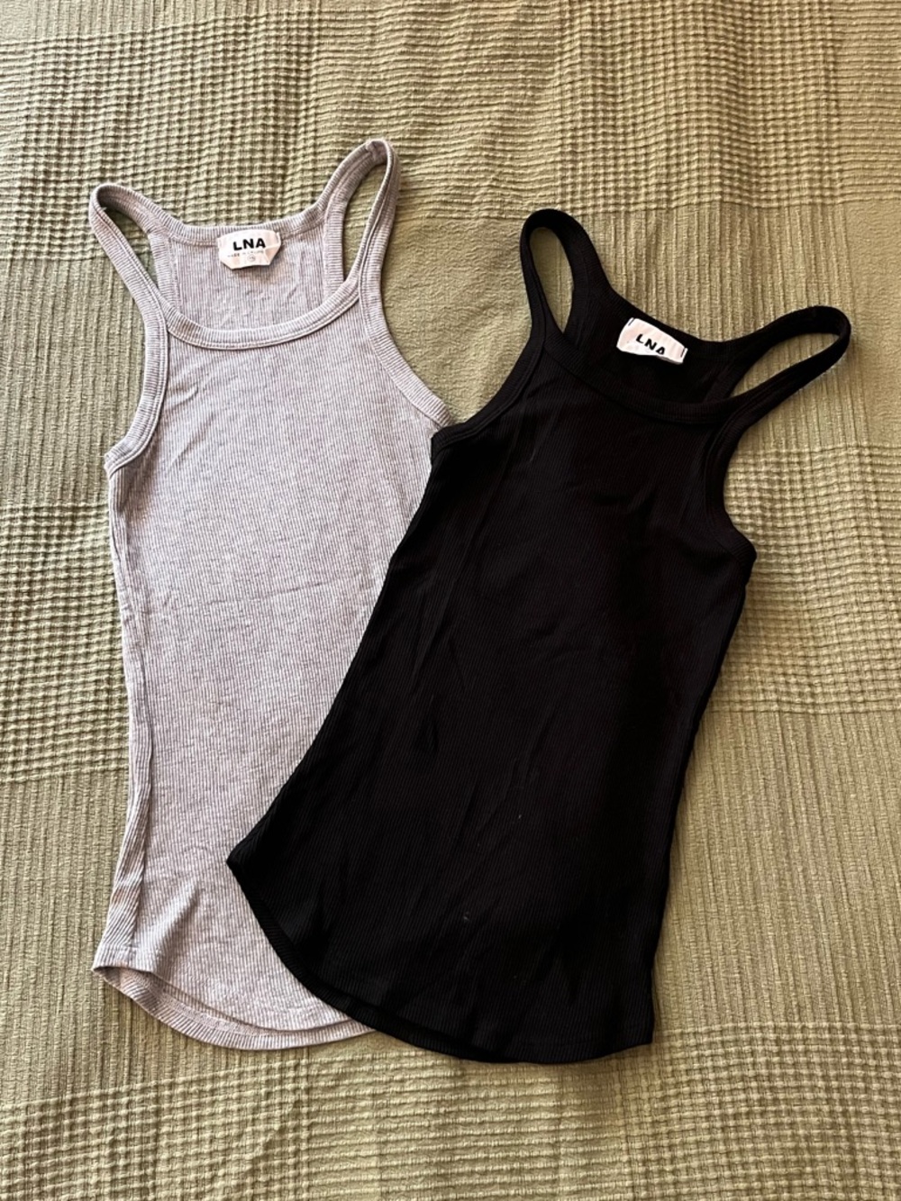 Set of 2 LNA Ribbed Tank Top in Black and Light Gray